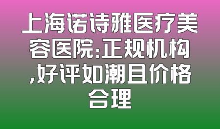 上海诺诗雅医疗美容医院：正规机构，好评如潮且价格合理
