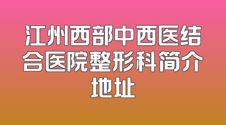 江州西部中西医结合医院整形科简介地址