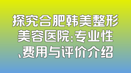 探究合肥韩美整形美容医院：专业性、费用与评价介绍