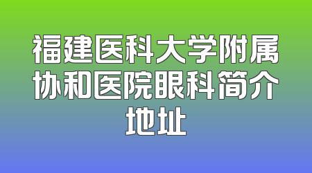 福建医科大学附属协和医院眼科简介地址