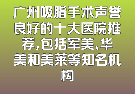 广州吸脂手术声誉良好的十大医院推荐，包括军美、华美和美莱等知名机构
