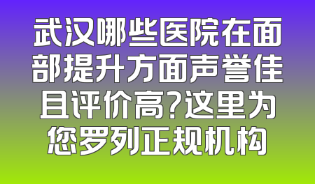 武汉哪些医院在面部提升方面声誉佳且评价高？这里为您罗列正规机构
