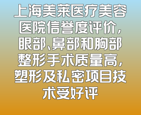 上海美莱医疗美容医院信誉度评价，眼部、鼻部和胸部整形手术质量高，塑形及私密项目技术受好评