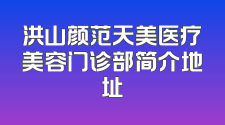 洪山颜范天美医疗美容门诊部简介地址