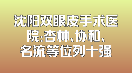 沈阳双眼皮手术医院：杏林、协和、名流等位列十强
