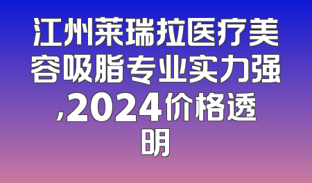 江州莱瑞拉医疗美容吸脂专业实力强，2024价格透明