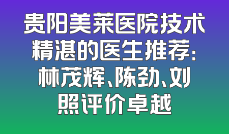 贵阳美莱医院技术精湛的医生推荐：林茂辉、陈劲、刘照评价卓越