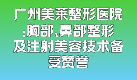 广州美莱整形医院：胸部、鼻部整形及注射美容技术备受赞誉
