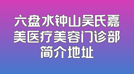 六盘水钟山吴氏嘉美医疗美容门诊部简介地址