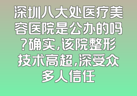 深圳八大处医疗美容医院是公办的吗？确实，该院整形技术高超，深受众多人信任