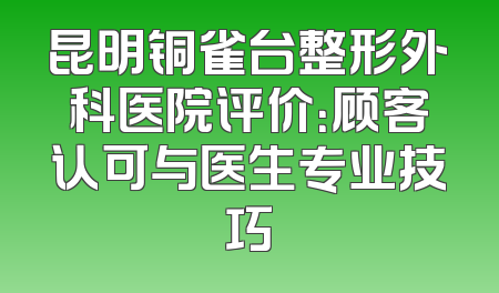 昆明铜雀台整形外科医院评价：顾客认可与医生专业技巧