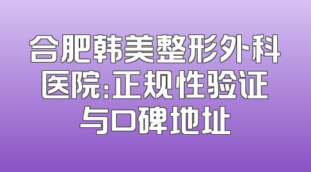 合肥韩美整形外科医院：正规性验证与口碑地址