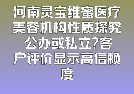 河南灵宝维蜜医疗美容机构性质探究 公办或私立？客户评价显示高信赖度