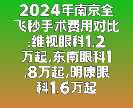 2024年南京全飞秒手术费用对比：维视眼科1.2万起，东南眼科1.8万起，明康眼科1.6万起