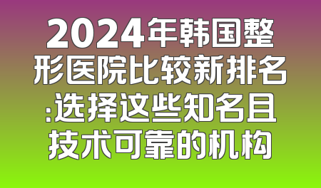 2024年韩国整形医院比较新排名：选择这些知名且技术可靠的机构