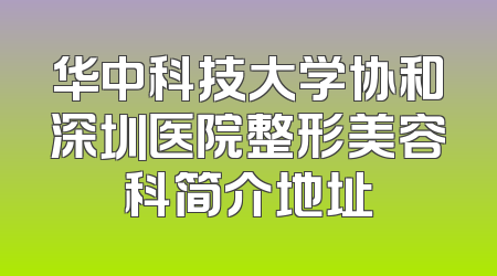 华中科技大学协和深圳医院整形美容科简介地址