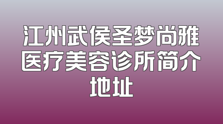 江州武侯圣梦尚雅医疗美容诊所简介地址