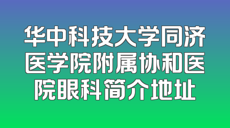 华中科技大学同济医学院附属协和医院眼科简介地址