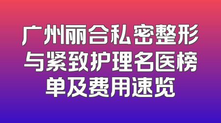 广州丽合私密整形与紧致护理名医榜单及费用速览