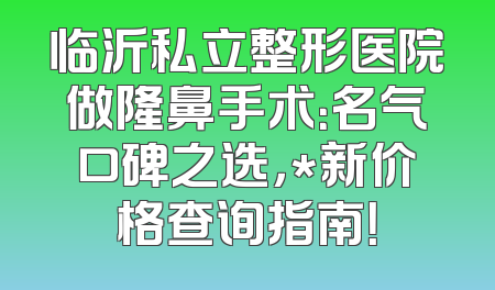 临沂私立整形医院做隆鼻手术：名气口碑之选，*新价格查询指南！