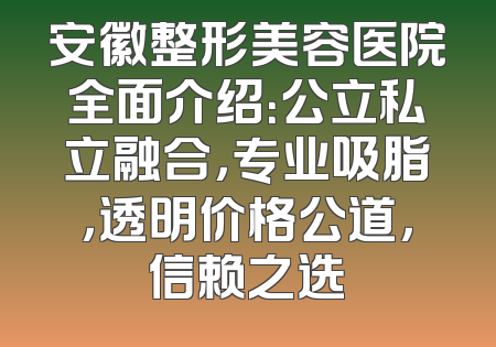 安徽整形美容医院全面介绍：公立私立融合，专业吸脂，透明价格公道，信赖之选