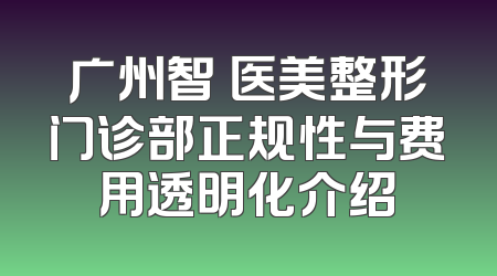 广州智媄医美整形门诊部正规性与费用透明化介绍
