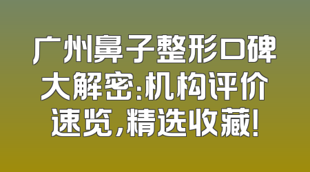 广州鼻子整形口碑大解密：机构评价速览，精选收藏！