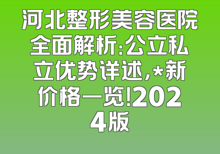 河北整形美容医院全面解析：公立私立优势详述，*新价格一览！2024版