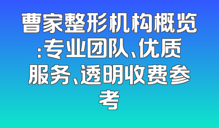 曹家整形机构概览：专业团队、优质服务、透明收费参考