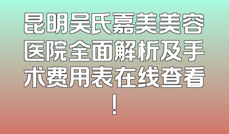 昆明吴氏嘉美美容医院全面解析及手术费用表在线查看！