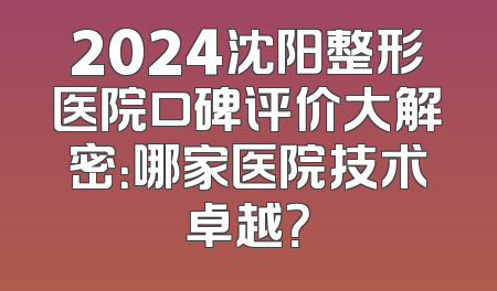 2024沈阳整形医院口碑评价大解密：哪家医院技术卓越？