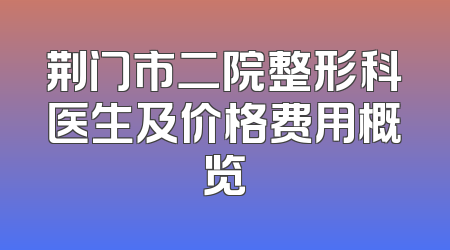 荆门市二院整形科医生及价格费用概览
