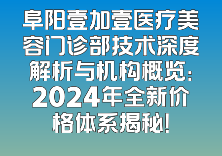 阜阳壹加壹医疗美容门诊部技术深度解析与机构概览：2024年全新价格体系揭秘！