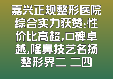 嘉兴正规整形医院综合实力获赞：性价比高超，口碑卓越，隆鼻技艺名扬整形界二〇二四
