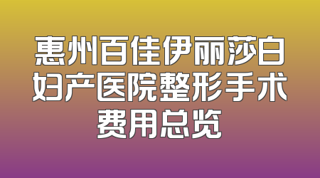 惠州百佳伊丽莎白妇产医院整形手术费用总览