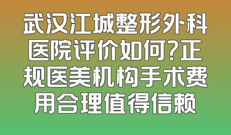 武汉江城整形外科医院评价如何？正规医美机构手术费用合理值得信赖