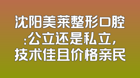沈阳美莱整形口腔：公立还是私立，技术佳且价格亲民
