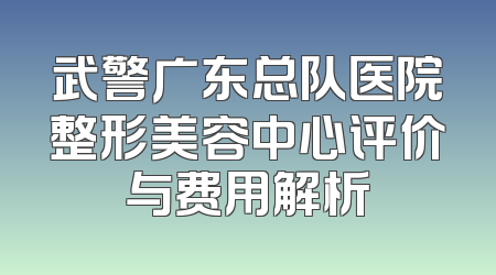 武警广东总队医院整形美容中心评价与费用解析