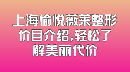上海愉悦薇莱整形价目介绍，轻松了解美丽代价