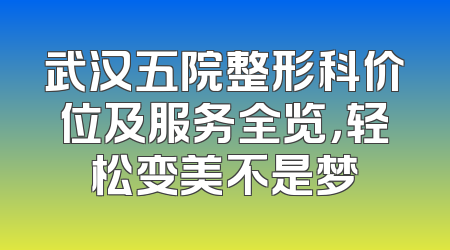 武汉五院整形科价位及服务全览，轻松变美不是梦