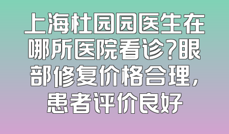 上海杜园园医生在哪所医院看诊？眼部修复价格合理，患者评价良好