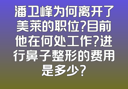 潘卫峰为何离开了美莱的职位？目前他在何处工作？进行鼻子整形的费用是多少？