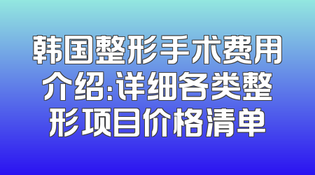 韩国整形手术费用介绍：详细各类整形项目价格清单