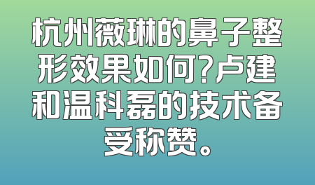 杭州薇琳的鼻子整形效果如何？卢建和温科磊的技术备受称赞。