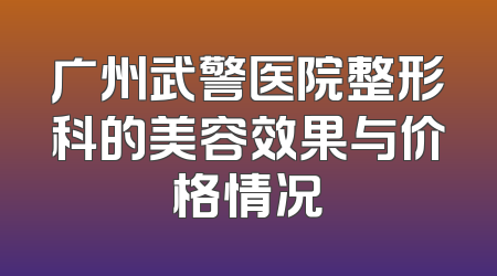广州武警医院整形科的美容效果与价格情况
