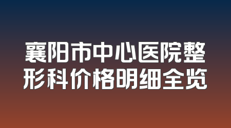 襄阳市中心医院整形科价格明细全览