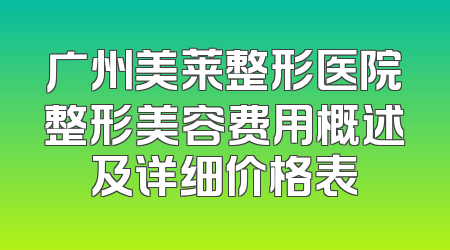 广州美莱整形医院整形美容费用概述及详细价格表