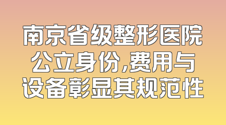 南京省级整形医院公立身份，费用与设备彰显其规范性