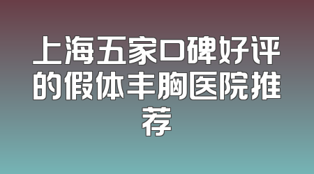 上海五家口碑好评的假体丰胸医院推荐