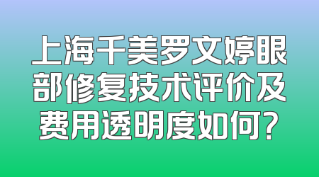 上海千美罗文婷眼部修复技术评价及费用透明度如何？